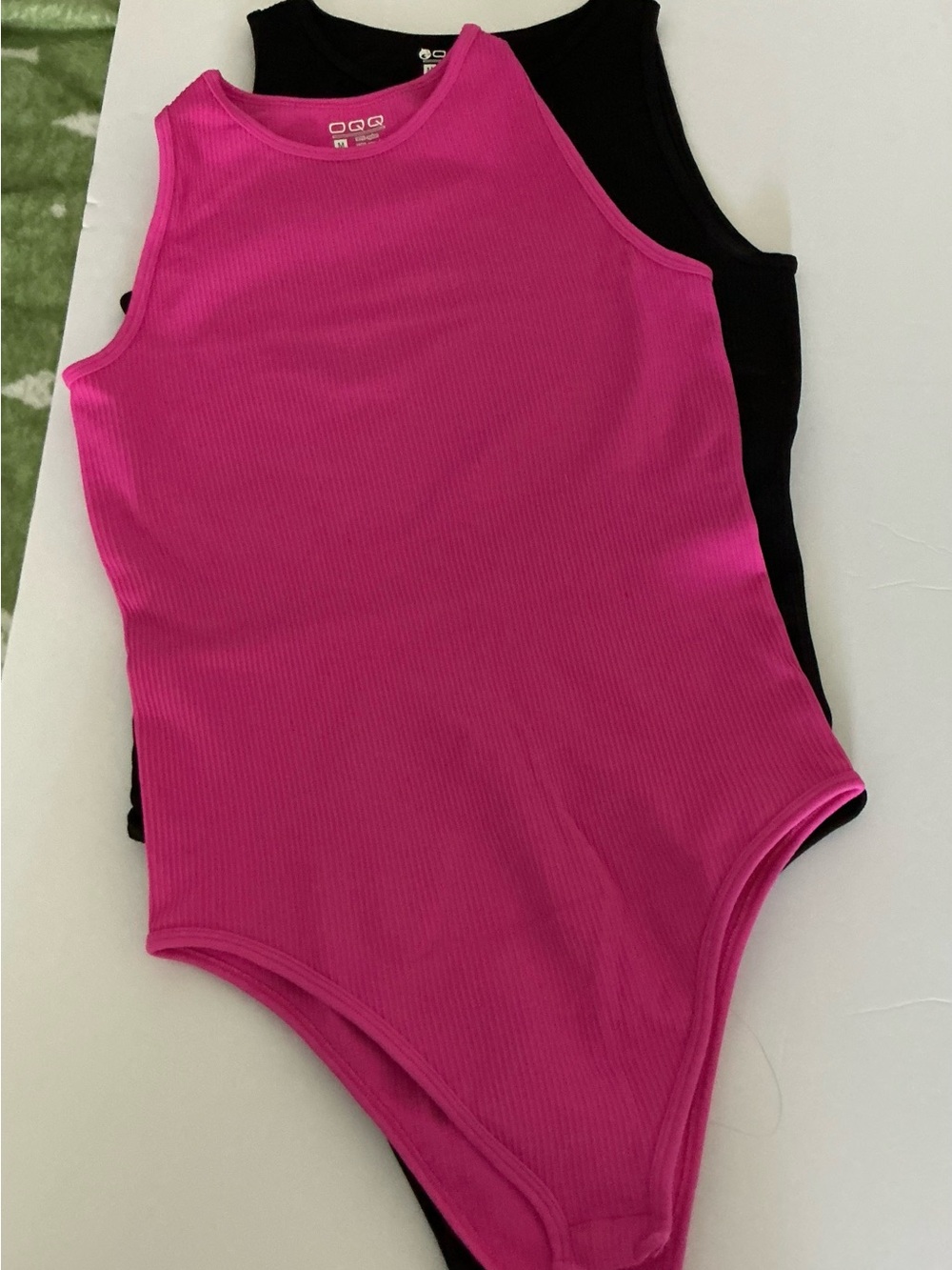 Ribbed Tank Bodysuit in Hot Pink & Black